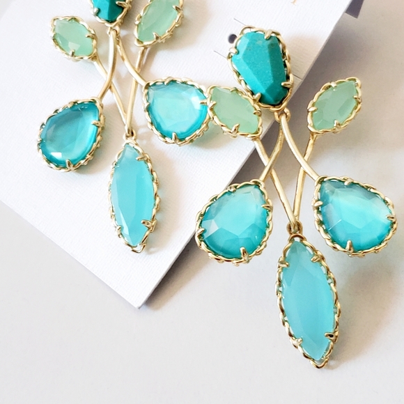 NWT Kendra Scott Gwenyth Earrings Gold Blue Stones - Picture 3 of 6